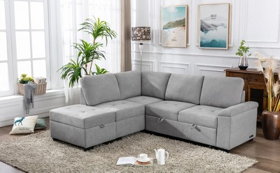 L-Shape Sleeper Sectional Sofa, Sofa Bed with Storage Ottoman & USB Charge-ModernLuxe