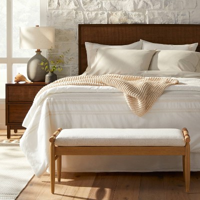 Upholstered Natural Wood Accent Bench Oatmeal - Hearth & Hand™ with Magnolia