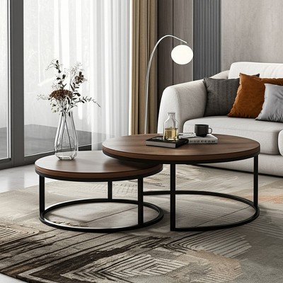 Luck Live nested round coffee table walnut color