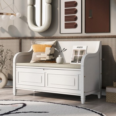 42" Rustic Solid Wood Entryway Multipurpose Storage Bench with Safety Hinges - ModernLuxe