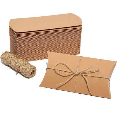 Bright Creations 50-Pack Kraft Pillow Gift Box, Paper Favor Boxes with 100ft Jute Twins for Wedding Party Favors
