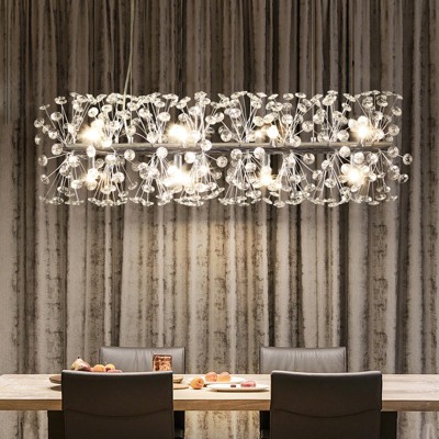LLHZSY 12-Light Luxury Crystal Dandelion Chandelier 35 7/16" Linear Pendant Light Fixture for Living Room, Kitchen Island, Dining Room - Gold/Chrome