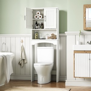 Over The Toilet Storage Cabinet, Double Door Bathroom Storage Organizer with Anti-Tip Device - 1 of 4