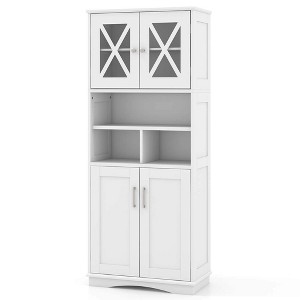 Costway Tall Bathroom Cabinet Large Floor Storage Cabinet with Acrylic Doors & 3 Cubes Black/Gray/White - 1 of 4