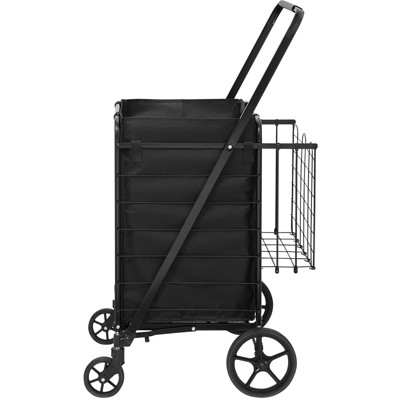 VEVOR Folding Shopping Cart with Removable Waterproof Liner, 210LBS Large Capacity Jumbo Grocery Cart with Dual Basket, 360° Swivel Wheels